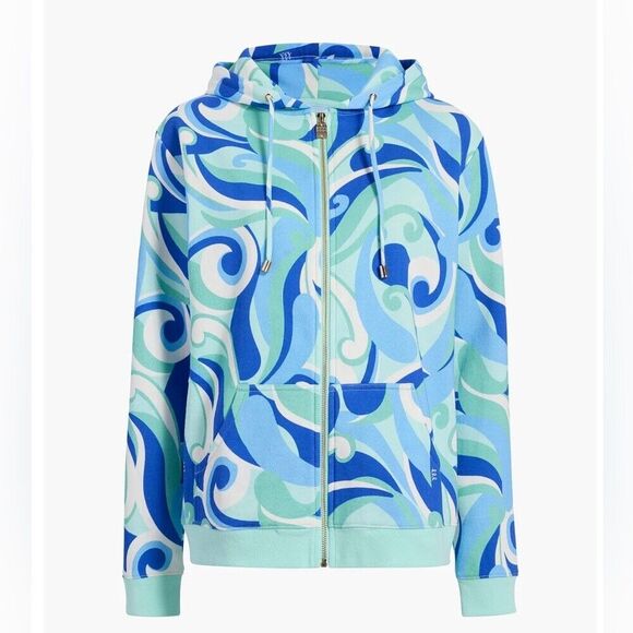 Hill House Allie Zip-Up Hooded Fleece Jacket in Ocean Kaleidoscope Size Small - Picture 4 of 8